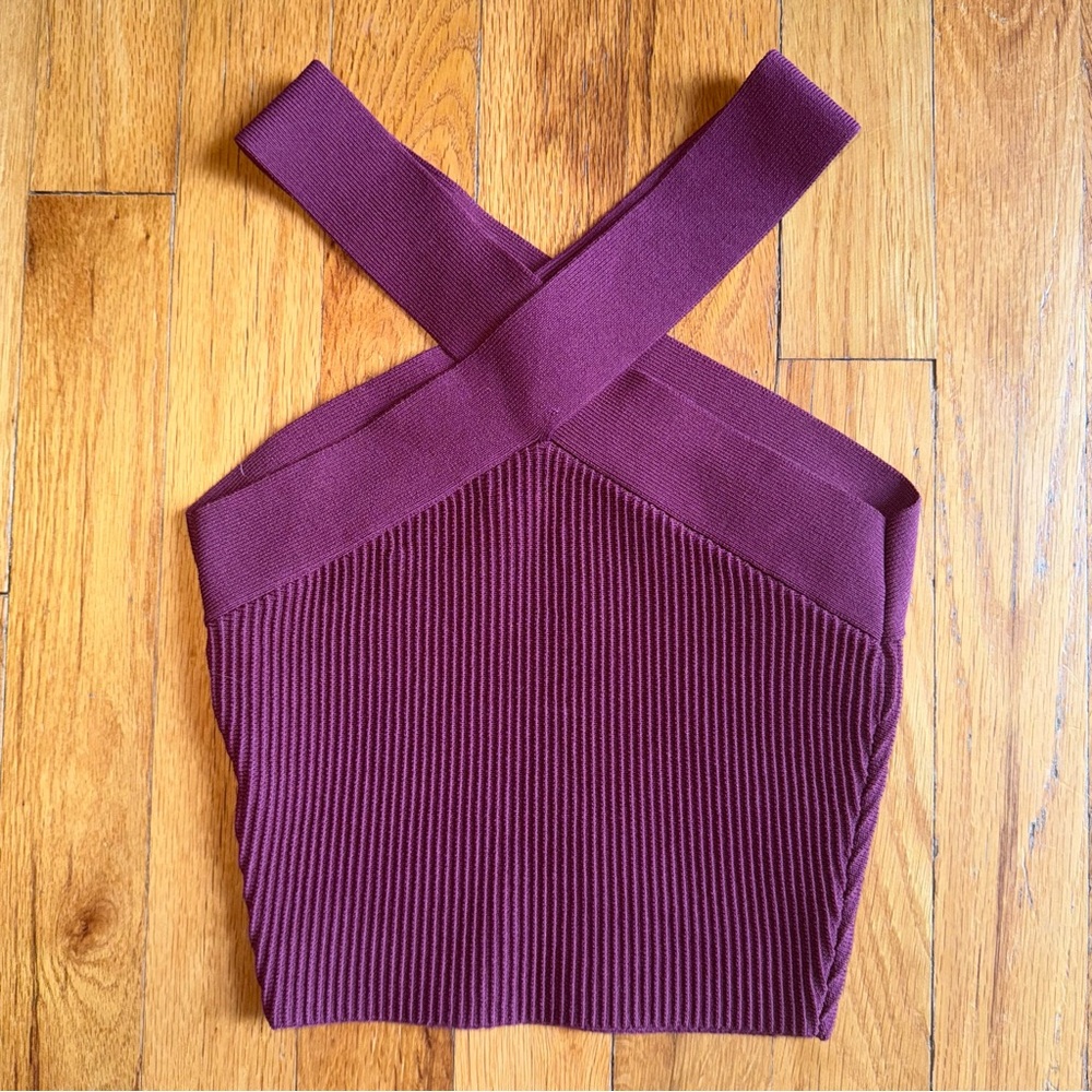 BABATON ARITZIA Criss Cross Ribbed Sculpt Knit Maroon Purple Tank Top XXS - Picture 2 of 3